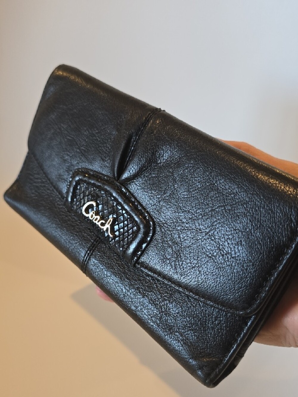 Vintage Coach Black Leather Continental Wallet with Signature Logo